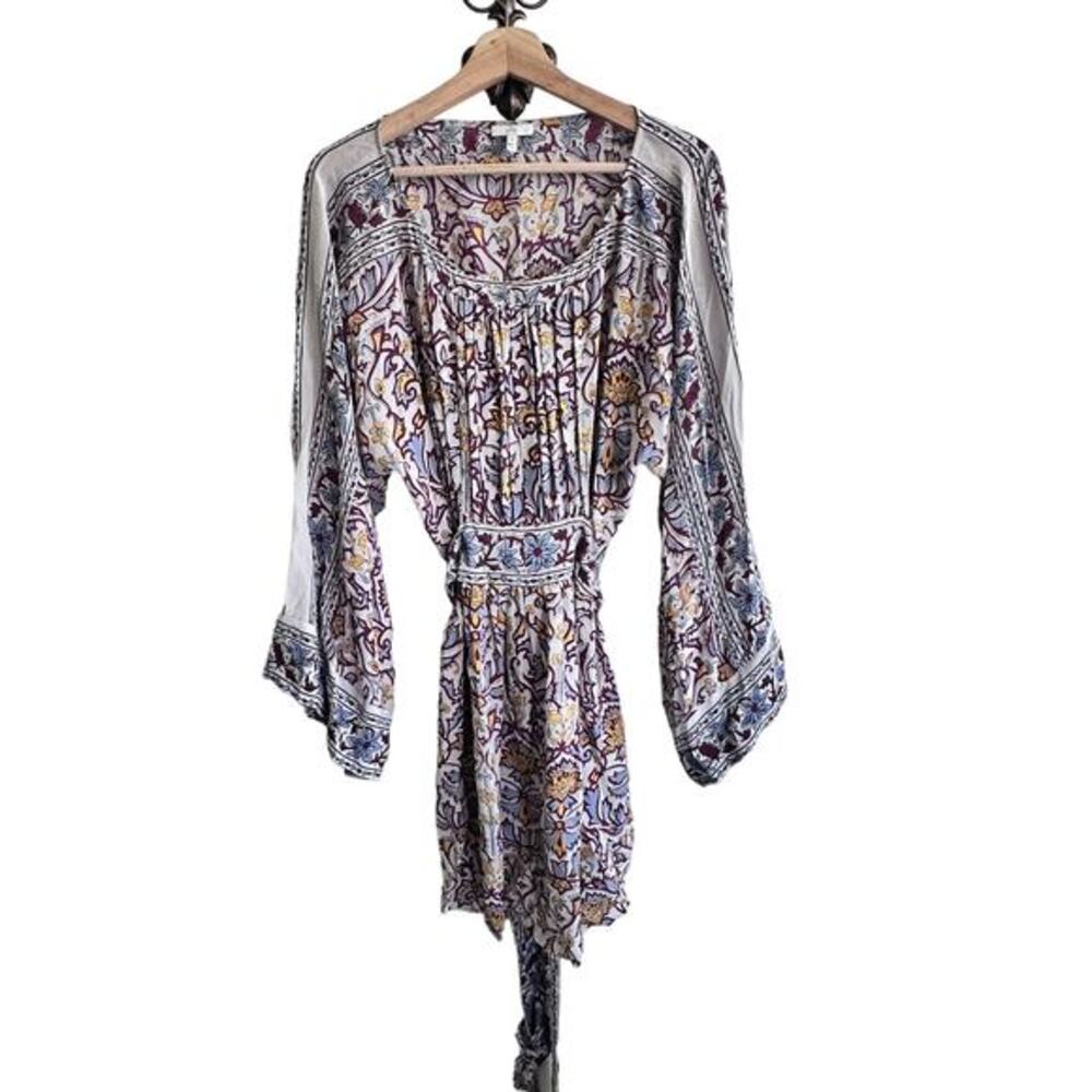 Joie Silk Paisley Multicolor boho Knee-Length Flowy Tunic Dress belted‎ M